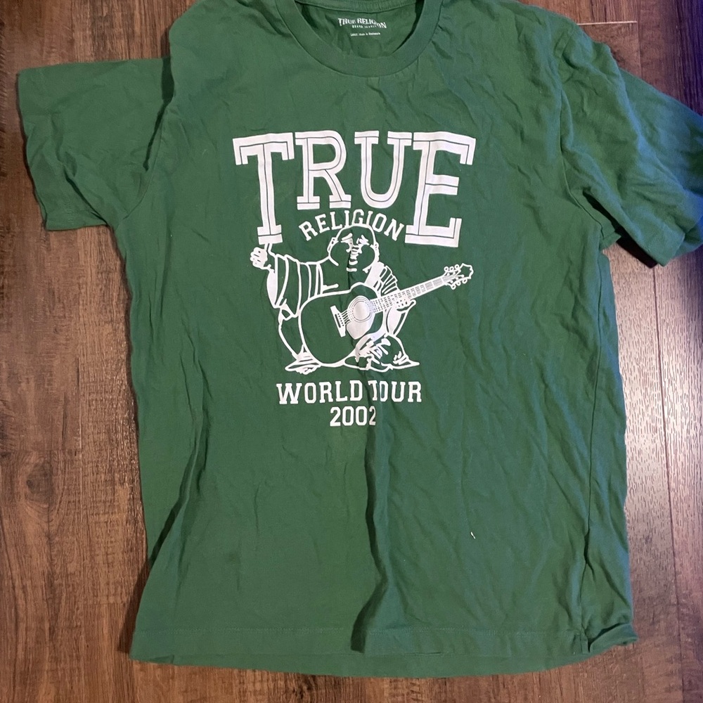 True Religion Green and White Short Sleeve Tee